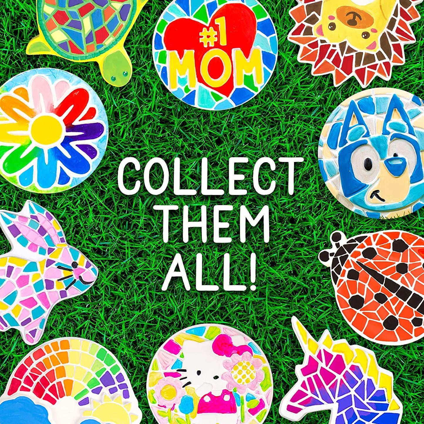 92849 Paint Your Own Turtle Stepping Stone by Horizon Group Usa, 6 Paint Pots and Brush Included, Assorted