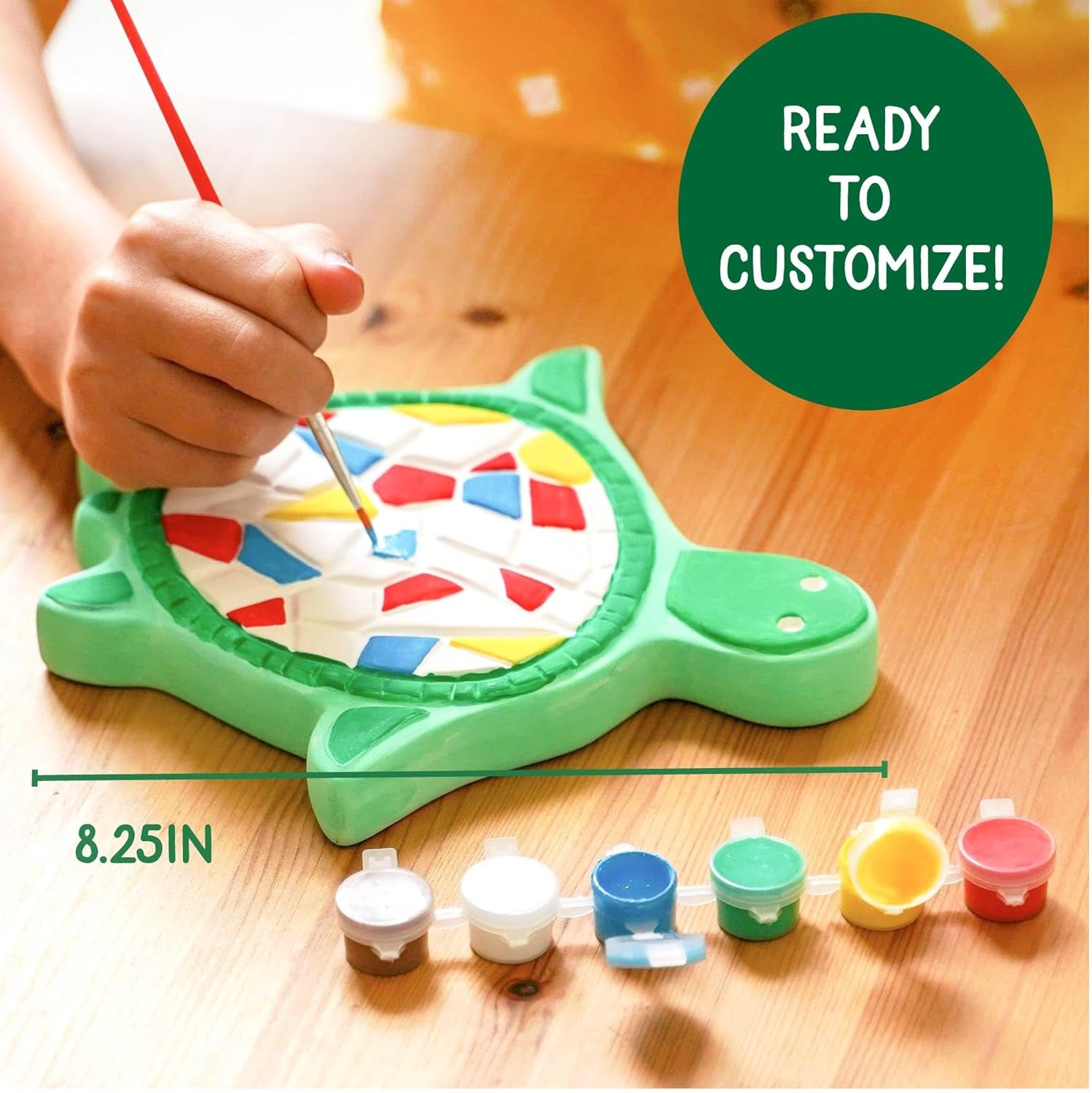 92849 Paint Your Own Turtle Stepping Stone by Horizon Group Usa, 6 Paint Pots and Brush Included, Assorted