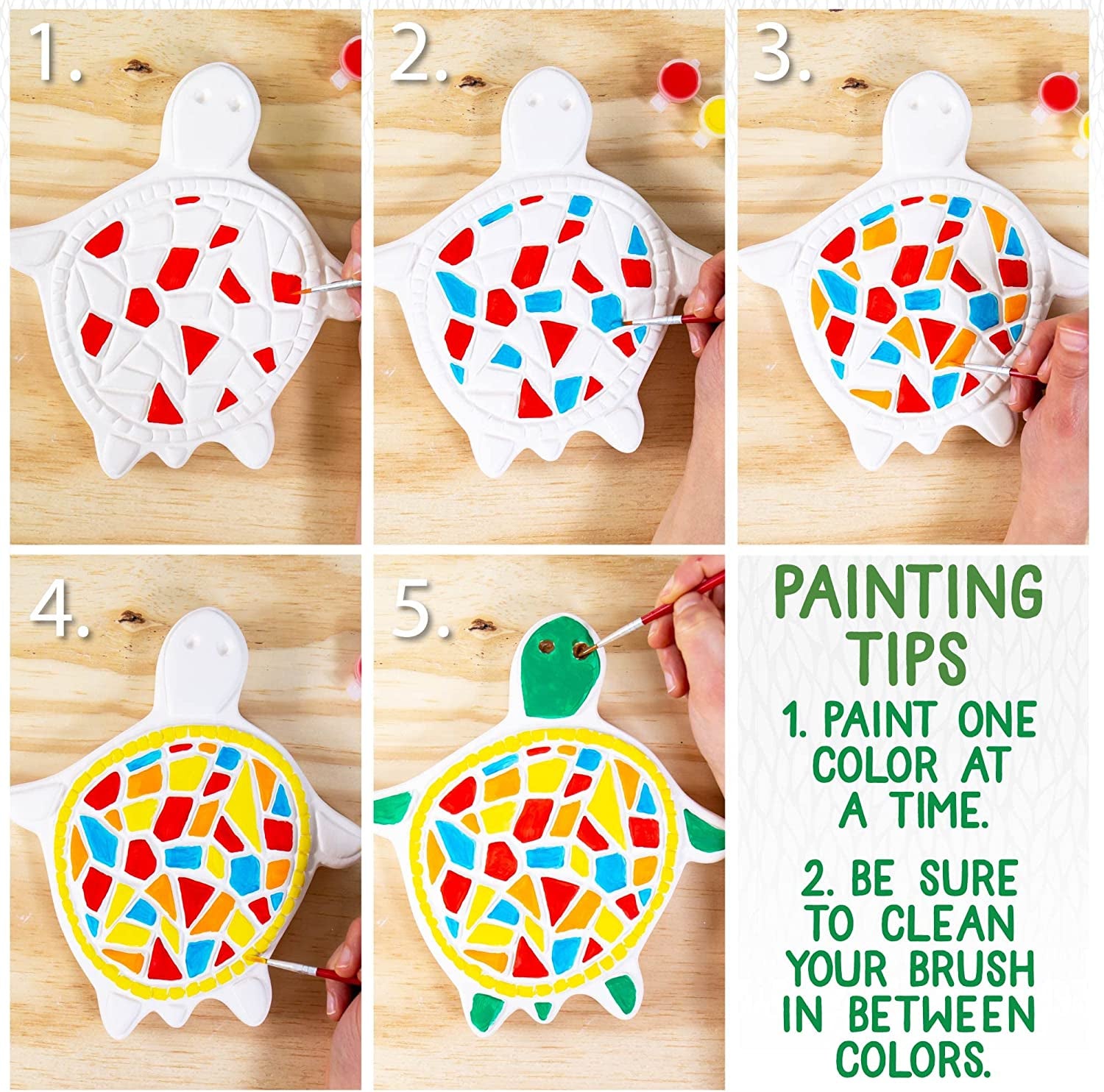 92849 Paint Your Own Turtle Stepping Stone by Horizon Group Usa, 6 Paint Pots and Brush Included, Assorted