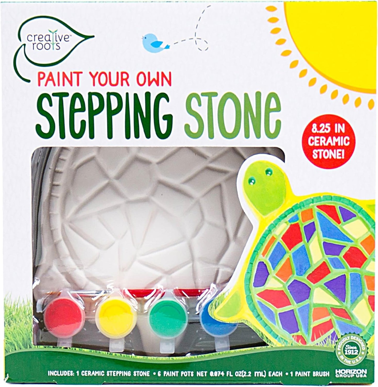 92849 Paint Your Own Turtle Stepping Stone by Horizon Group Usa, 6 Paint Pots and Brush Included, Assorted